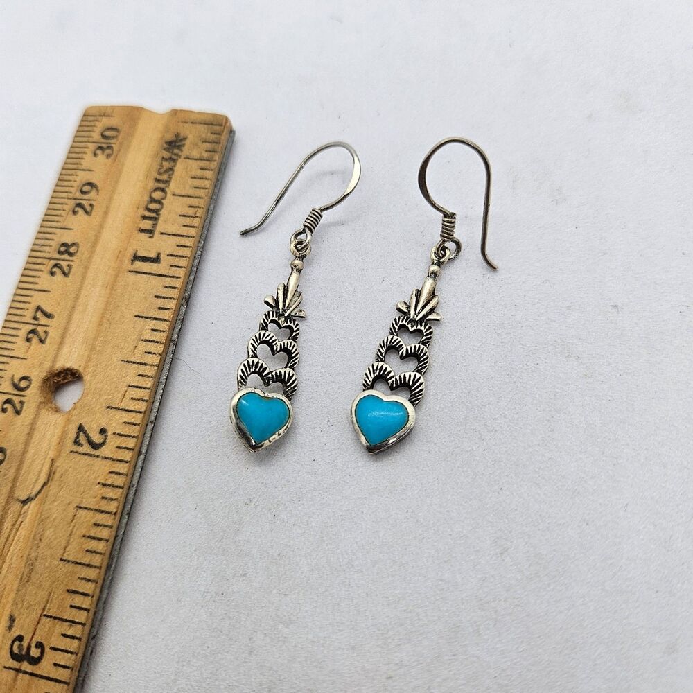 Sterling Silver and Blue Heart Dangle Earrings 925